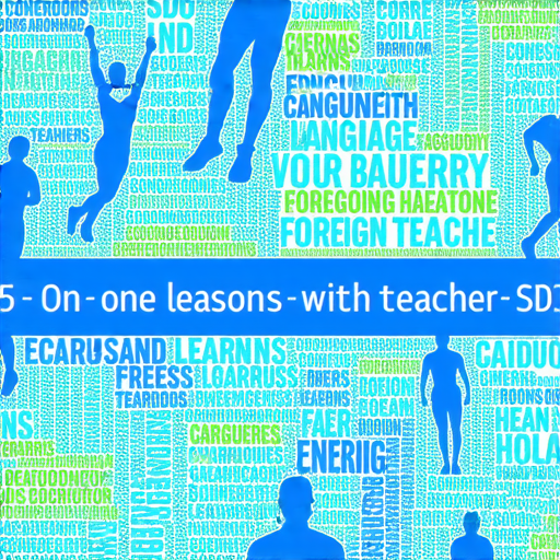 提升英語能力的圖像，展示與體育和健康相關的英文詞彙，促銷外籍老師一對一教學，吸引學習者報名參加，提升英語水平的好機會！