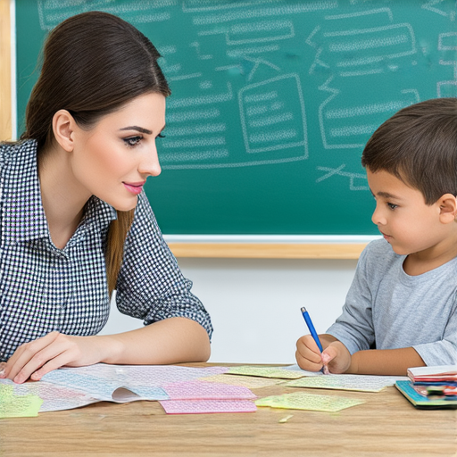 一位學生與外籍老師一對一互動，專注學習英語，桌上擺放著學習資料和筆記，彰顯探索英文進步秘訣，加快學習進度的氛圍。