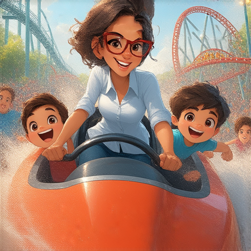 一位外籍英文老師正在帶領學生探索遊樂設施的秘密，學習英語的同時體驗奇妙的冒險，展現互動和學習的樂趣，打開啟發創意的探索之旅。