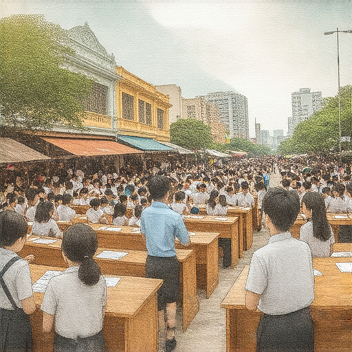 探索胡志明市及胡椒噴霧的魅力，外籍英文教學體驗活動，圖片中展現活潑的學習氛圍，學生互動學習，背景可見胡志明市的街景和特色。