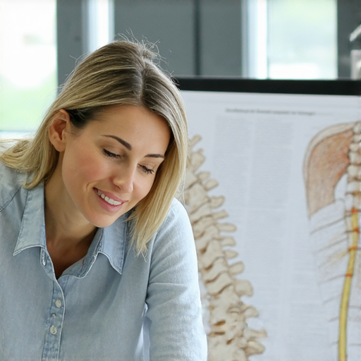 探索脊椎健康秘訣的外籍老師，一對一專業英文教學，學生聚精會神學習，提升脊椎保健知識，了解正確姿勢與運動。