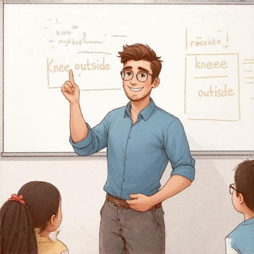 學英文不再難，圖片展示專業外籍老師一對一教學，強調膝蓋、膝外等詞彙，學習過程中輕鬆愉快，讓學英文變得有趣且高效。