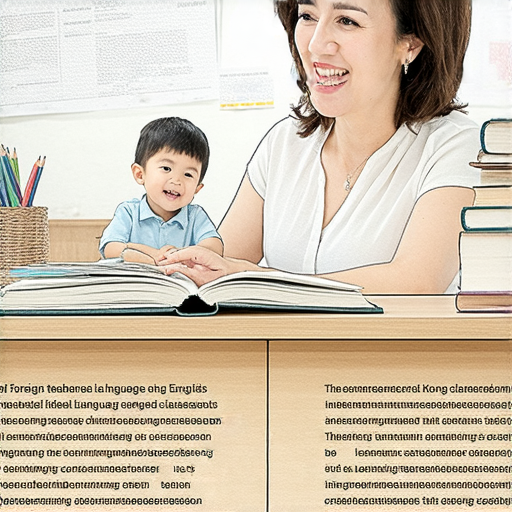 鄭英文教學內容，展示外籍老師與學生一對一互動的畫面，專注於揭示香港鄰居的語言秘密，提升學習效果的場景，包含多元教材與生動教學環境。