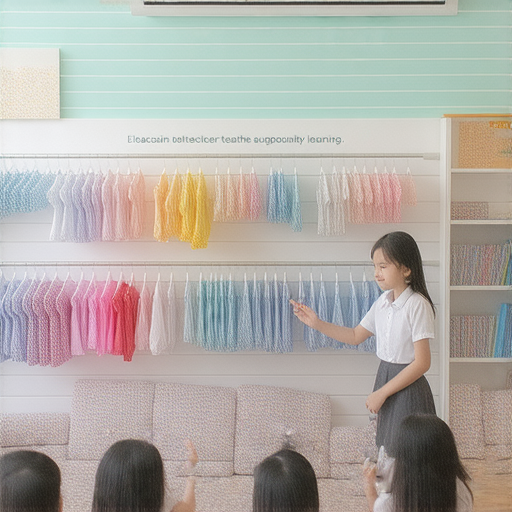 外籍老師教學場景，學生學習各類服飾及生活用語，輕鬆掌握衣物英語，互動熱烈，圖中展示多樣衣物，增進語言學習氛圍。