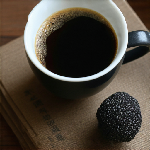 黑色魅力主題圖片，展示黑咖啡和黑松露的魅力。一對一英文教學資源，讓學習者深入探索黑色食品文化和語言技巧，提升學習興趣與效果。