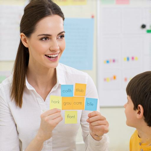 外籍老師與學生一對一互動，專注於英國英語的26個字母發音，展現學習過程中的專業教學和親切氛圍，探索英語發音的奧秘。