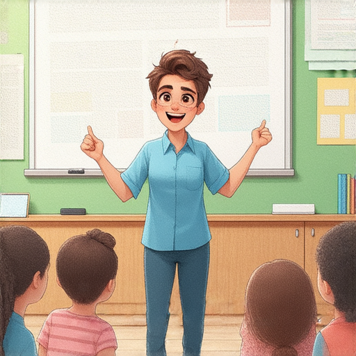 外籍英文老師在課堂上介紹長方形的特徵和應用，學生聚精會神，探索幾何世界的奧秘，並連結長方形與長期健康的關聯，活潑生動的學習場景。