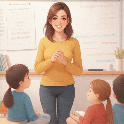 外籍老師教學場景，學生與老師互動，表現出學習英語時調整心態的重要性，營造積極學習氛圍，傳遞語言學習的樂趣與新視野。