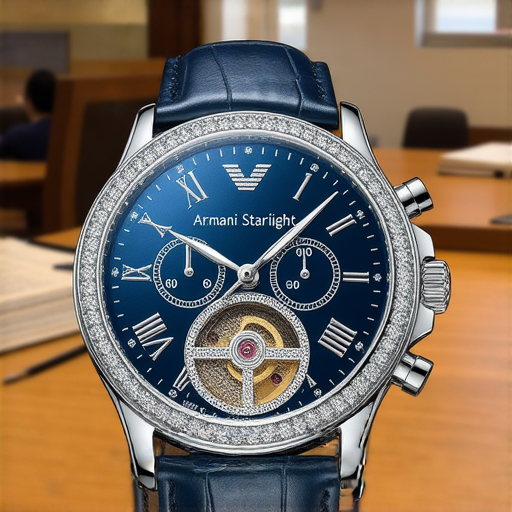 阿瑪尼滿天星手錶與陀飛輪特寫，展現精湛工藝與奢華設計，背景為書桌與外籍老師正在授課，促進一對一學英文的學習體驗。