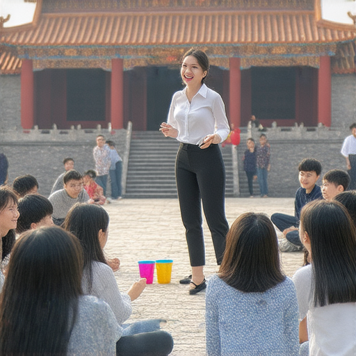 外籍老師在雍和宮教導學生玩轉英文集體遊戲，學生們積極參與，愉快的學習氛圍，立即報名體驗一對一教學，提升英文能力，探索文化之美。