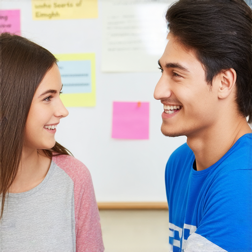 一名外籍老師與學生進行一對一英語會話，笑容滿面，背景為教室，呈現流利溝通的氛圍，標題為解開雙面英文的秘密，促使立即報名的行動。