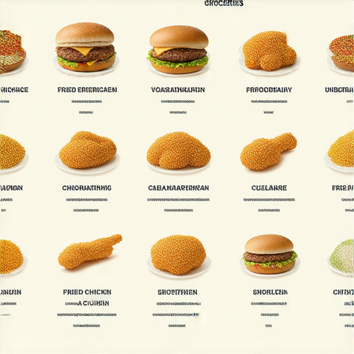 從雜貨到雞排的美食詞彙探索圖，展示各種美食圖示，幫助學習者提升英語能力，包含英文單詞和對應食物，增強對美食文化的理解和掌握。