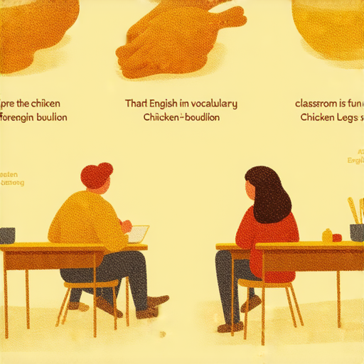 探索英文世界的圖片，展示雞腿和雞精的英文，吸引學習者與外籍老師一對一教學，立即提升英語能力，加深對雞肉相關詞彙的了解和實用英語應用。