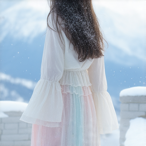 雪的英文學習之旅，展示雪纺衫與雪山的圖片，強調詞彙的多樣性和美麗，激發對英語學習的興趣，帶你探索與雪相關的英文詞彙組合。