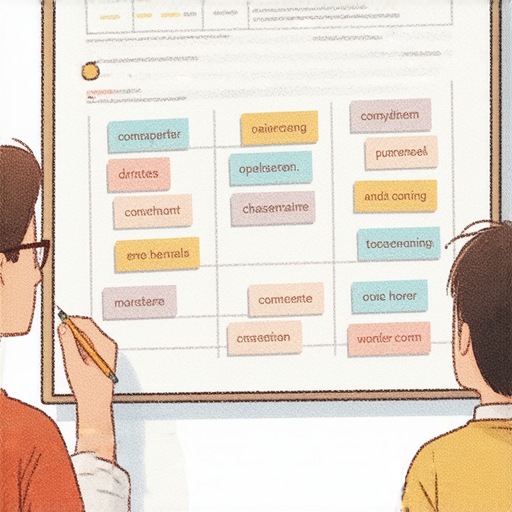 探索貸款與費用的標題，顯示一位外籍老師正在進行一對一的英語教學，學員認真學習，提高英文能力，畫面上有貼紙英語相關元素，展現學習樂趣。