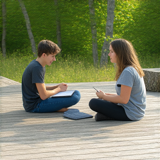 想學霸氣英文的學生在露台上與外籍老師進行一對一教學，周圍環境自然舒適，展現露營的精彩氛圍，學習和戶外結合的美好時光。