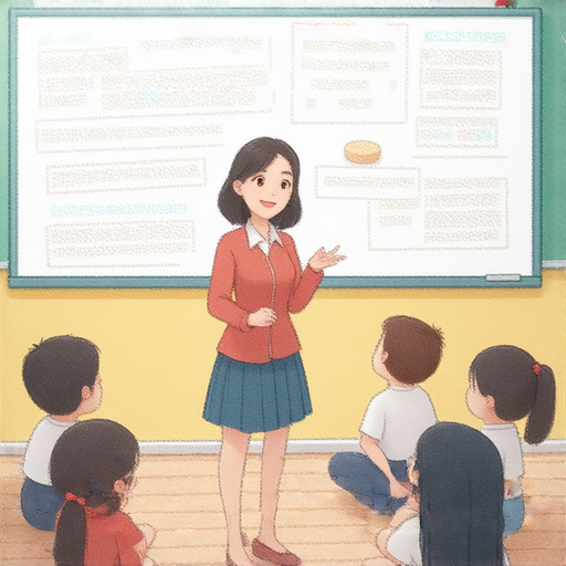 外籍老師教授英文表達，課堂上學生專注學習，包括鞠躬、鞦韆和韓國年糕等文化元素，展示多元化教學方法及教材，提升學生的語言能力和文化理解。