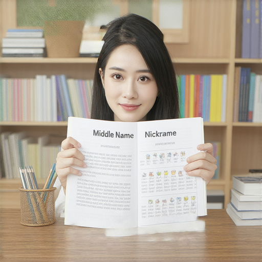 圖片展示一位外籍英文教師和學生進行一對一教學，背景中有中英文書籍，強調Middle Name與Nickname的探索，傳遞學習英文的樂趣與奧秘。