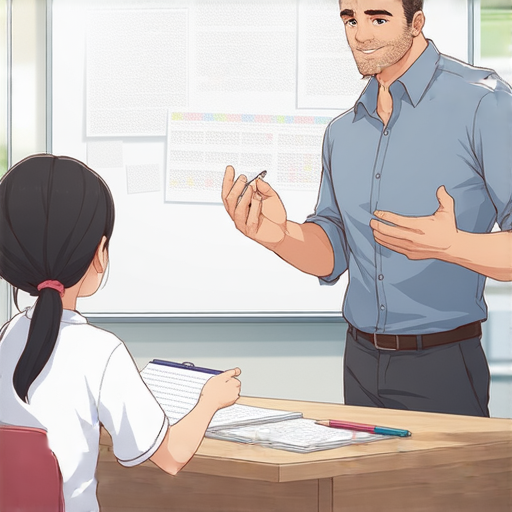 外籍老師在教室中與學生進行一對一教學，專注於教授如何用英文表達羨慕與義務的語句，讓學生享受到獨特的學習體驗。