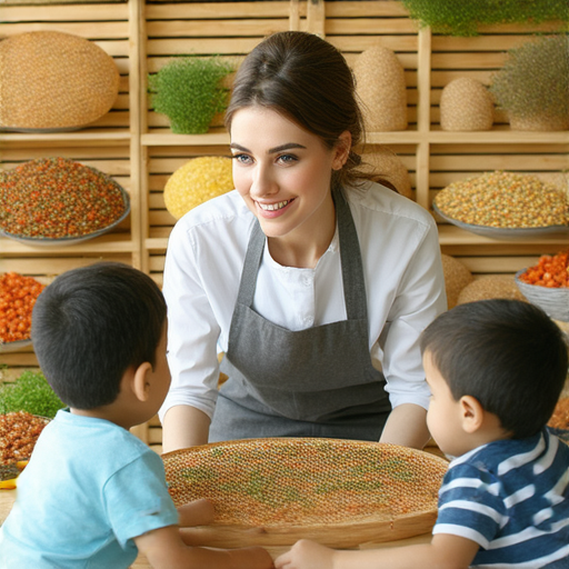 解碼食材世界的外籍老師與學生互動，教授英文飲食相關詞彙，背景為各式美食畫面，展現食肆和食慾的多樣性，提升學習興趣和語言能力。