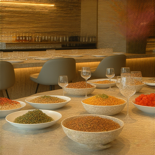 餐廳與飾品搭配的創意畫面，展現美食與時尚的完美融合，吸引顧客好奇心，邀請參加一對一外籍英文教學，提升流利溝通能力。