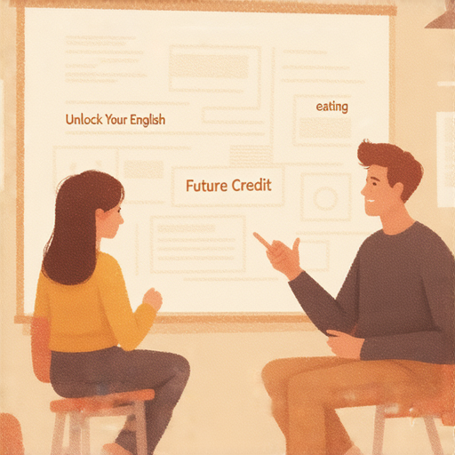 Unlock Your English課程的圖片，展示外籍老師一對一教學，焦點在「进食」和「远期信用证」等關鍵詞，學員輕鬆掌握英語，提升語言能力的過程。