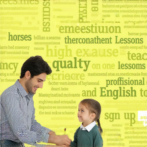 一名外籍老師與學生進行一對一的英語學習，背景顯示有關馬的各種說法，強調掌握英語技巧的重要性，鼓勵立即報名學習，提升英語能力。