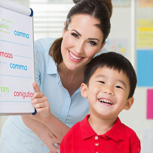 外籍老師一對一英文教學課堂場景，學生專心學習學會途經與逗號，互動交流增進英文能力，提升語言自信，讓英文突飛猛進，開啟全新學習旅程。