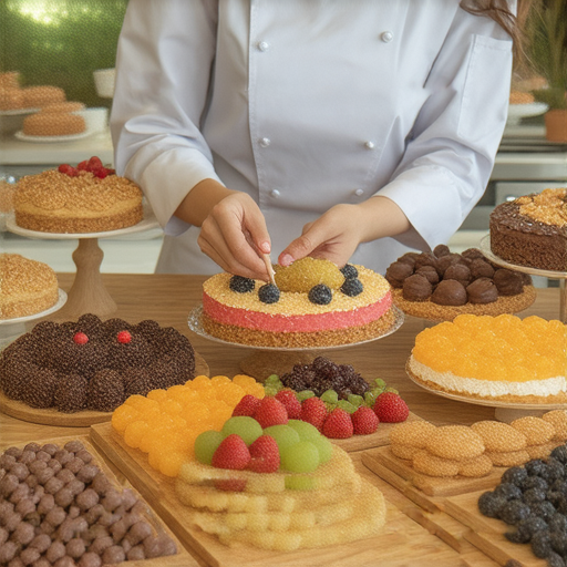 成為甜品大師的學生正在與外籍老師一對一學習英文，桌上擺放著各式甜品材料，學生展現創意製作甜品，營造愉快的學習氛圍，讓創意飛起來。