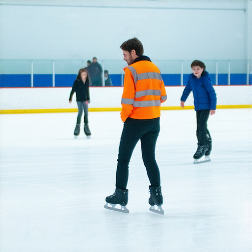 專業外籍老師帶領學員學習溜冰鞋技巧的活動場景，學員們在冰面上流暢溜冰，展現自信與活力，背景為冰上場地，傳遞「打破冰封！探索溜冰鞋的英文」的主題。