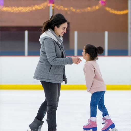 在溜冰場上，一位外籍老師正在指導學生進行一對一的英文教學，學生在學習中享受溜冰的樂趣，營造輕鬆愉快的學習氛圍，提升英語能力。