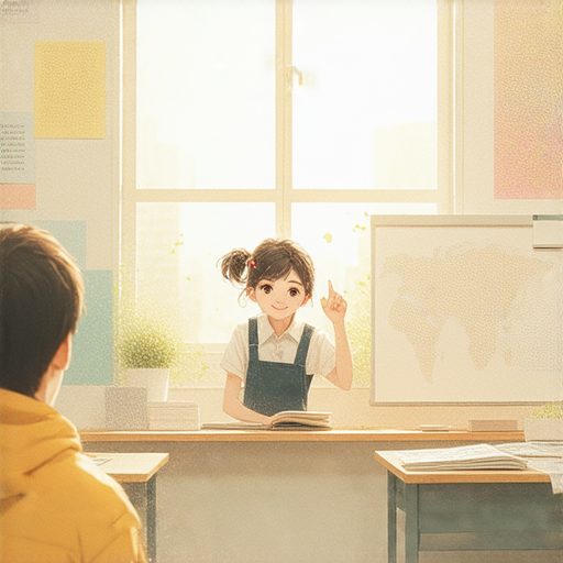 開學日來臨，學生與外籍老師進行一對一英語學習的場景，專注互動，提升英語能力，讓新學期變得卓越，啟發學習熱情。