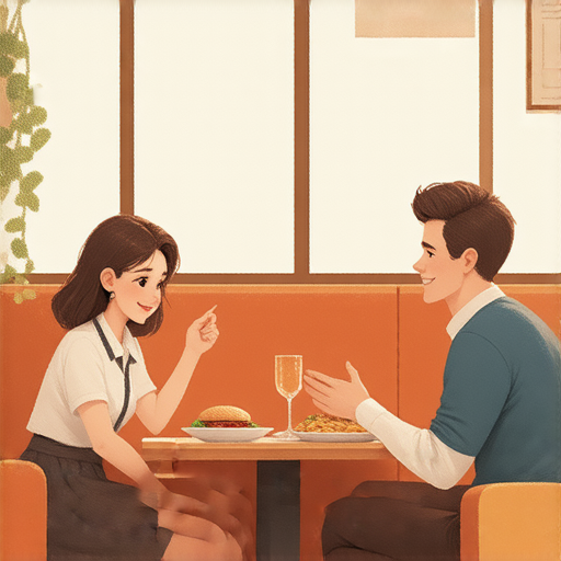 學員與外籍老師進行一對一教學，練習餐廳對話技巧，自信使用英文結帳，提升語言能力，營造輕鬆學習環境的情景。