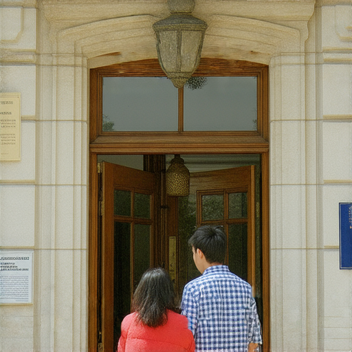 美國領事館外觀與外籍老師進行一對一英文教學的情景，學生專注學習，展現文化交流的氛圍，體驗趣味英文課程，揭開領事館的秘辛，提升語言能力。