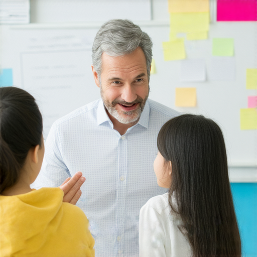 一名外籍老師與學生一對一進行英文教學，學生專注聆聽，學習環境輕鬆有趣，畫面展示出活潑的互動，讓學習變得更有效率，立即報名體驗英文能力提升課程。