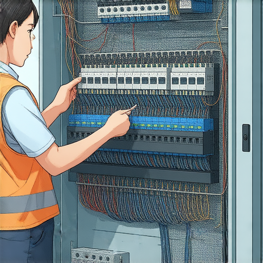 配電箱內部結構展示，強調各種電氣元件與專業術語，外籍英文教師一對一輔導，幫助學生深入了解配電系統的運作與安全知識。