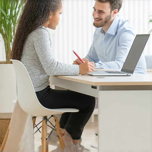 外籍英文老師一對一教學，學生坐在桌前學習，老師指導，教學環境舒適，促進快速提升英文能力，立即體驗優質英語教學，點擊了解更多資訊。