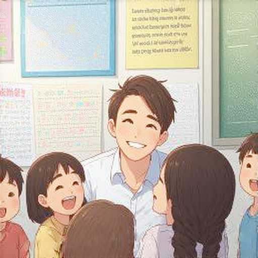 外籍英文老師微笑著與學生互動，背景是教室情景，強調輕鬆學習英文的氛圍，傳遞祝你一路順風的祝福，探索學習英文的絕佳秘訣。