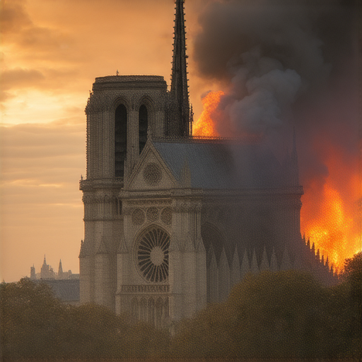 聖母院大火現場的煙霧滾滾，外籍英語老師一對一教學的學員專注聆聽，深入了解大火背後的歷史真相，探索文化遺產的價值與意義。