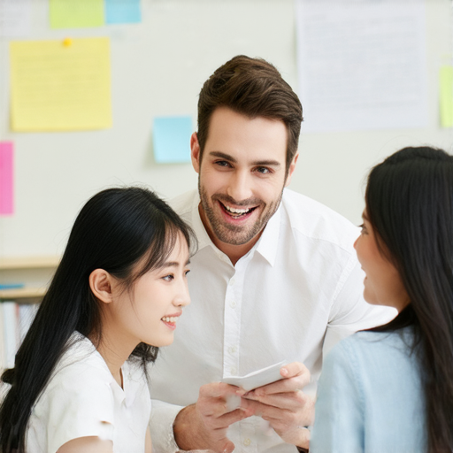解鎖男英文名字魅力的圖片，展示外籍老師與學生一對一學習英文的場景，強調互動教學的效果和提升語言能力的選擇。