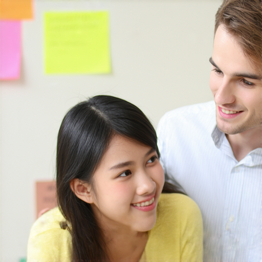 一對一外籍英文教學的學生與老師互動，學生專心學習，提升英文能力，教室環境明亮舒適，體現突破極限的學習體驗。