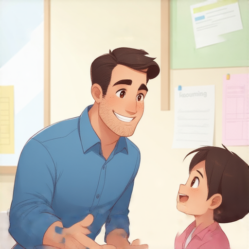 男神外籍老師與學生一對一互動，展示英文學習的魅力與樂趣，鼓勵提升英語水平，讓學生感受英語學習的有效性與趣味性。