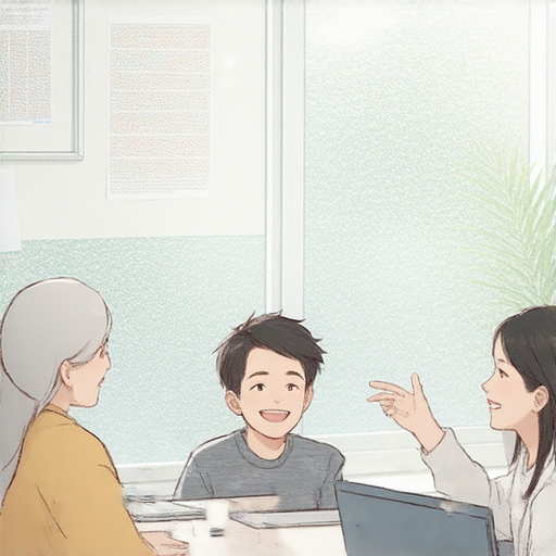 沉穩的學生與外籍老師進行一對一英語對話，提升口語能力，展現自信與流利。開啟全新學習體驗，建立互動交流，讓英語學習變得生動有趣。