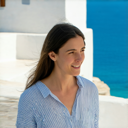 愛琴海背景，外籍英文老師正與學生進行一對一深入對話，展現學習過程的親密氛圍，強調解鎖愛琴海浪漫的學習體驗，提升英文口語能力。