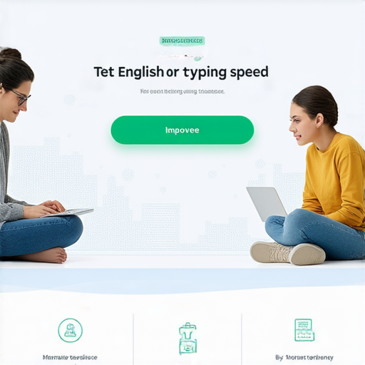 測試你的英文打字速度的網頁截圖，展示外籍老師一對一教學的場景，鼓勵提升英文打字技巧，立即行動以增強學習效果。