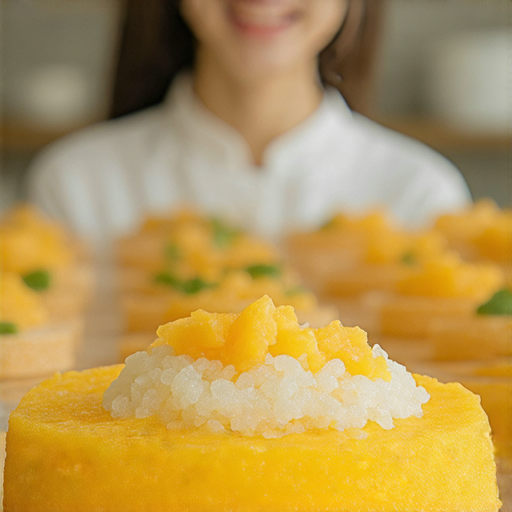 外籍老師介紹楊枝甘露，背景為甜品擺盤，學生們聆聽與品嚐，展現文化交流與學習，促進對這道經典甜品的理解，增強英文溝通能力。