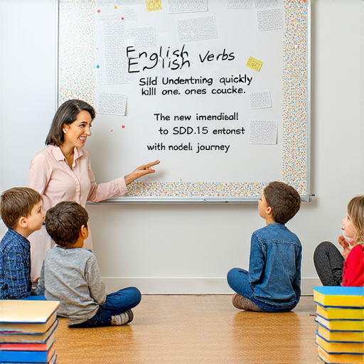 掌握英文動詞速成秘籍的課程海報，展示外籍老師一對一教學的互動場景，學員積極參與，開啟全新學習之旅，立即報名，提升英語能力。