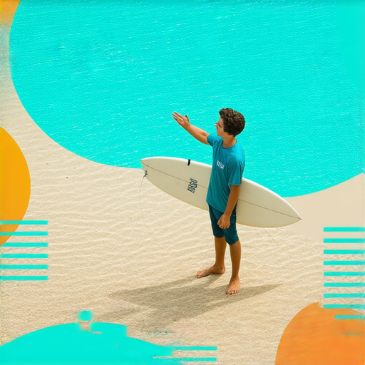 外籍老師一對一教學畫面，呈現學生與老師的互動，強調衝浪英文的輕鬆流利溝通，背景使用衝浪主題圖案，突顯學習氛圍。