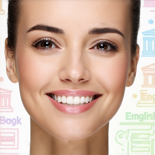 素顏的女性展現自信笑容，周圍環境明亮，背景有英文字母和教學符號，強調學習英文表達真實美的重要性，鼓勵立刻預約外籍老師一對一教學。