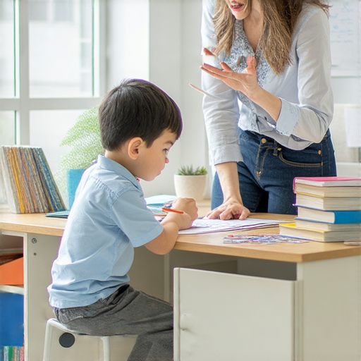 外籍英文老師一對一教學場景，學生專注聆聽，老師在講解，桌上有書本及筆記，側面展示輕鬆學習氛圍，打破牛角尖，助你英文進步。